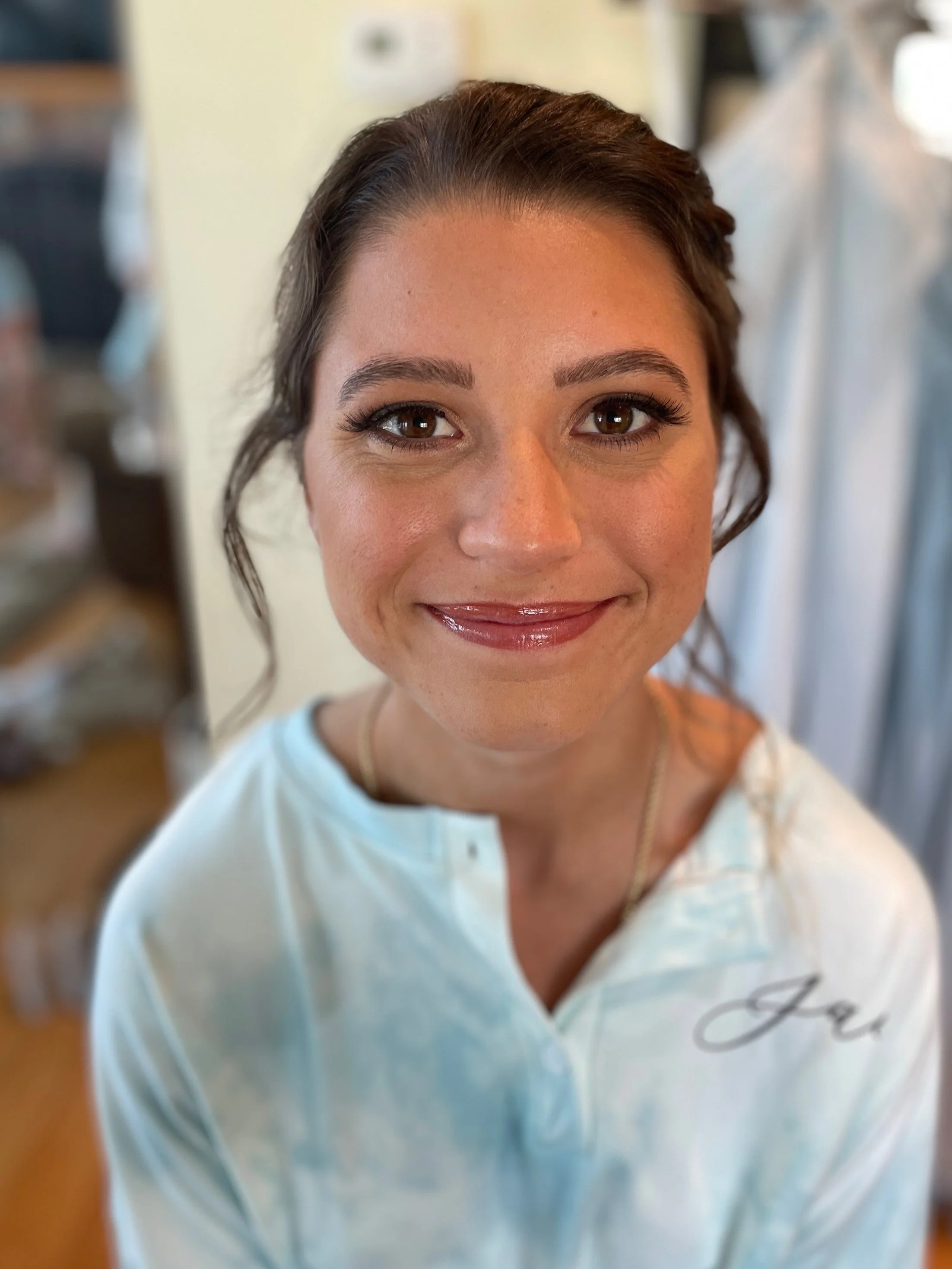 Maryland bride wearing natural wedding makeup with polished natural lip