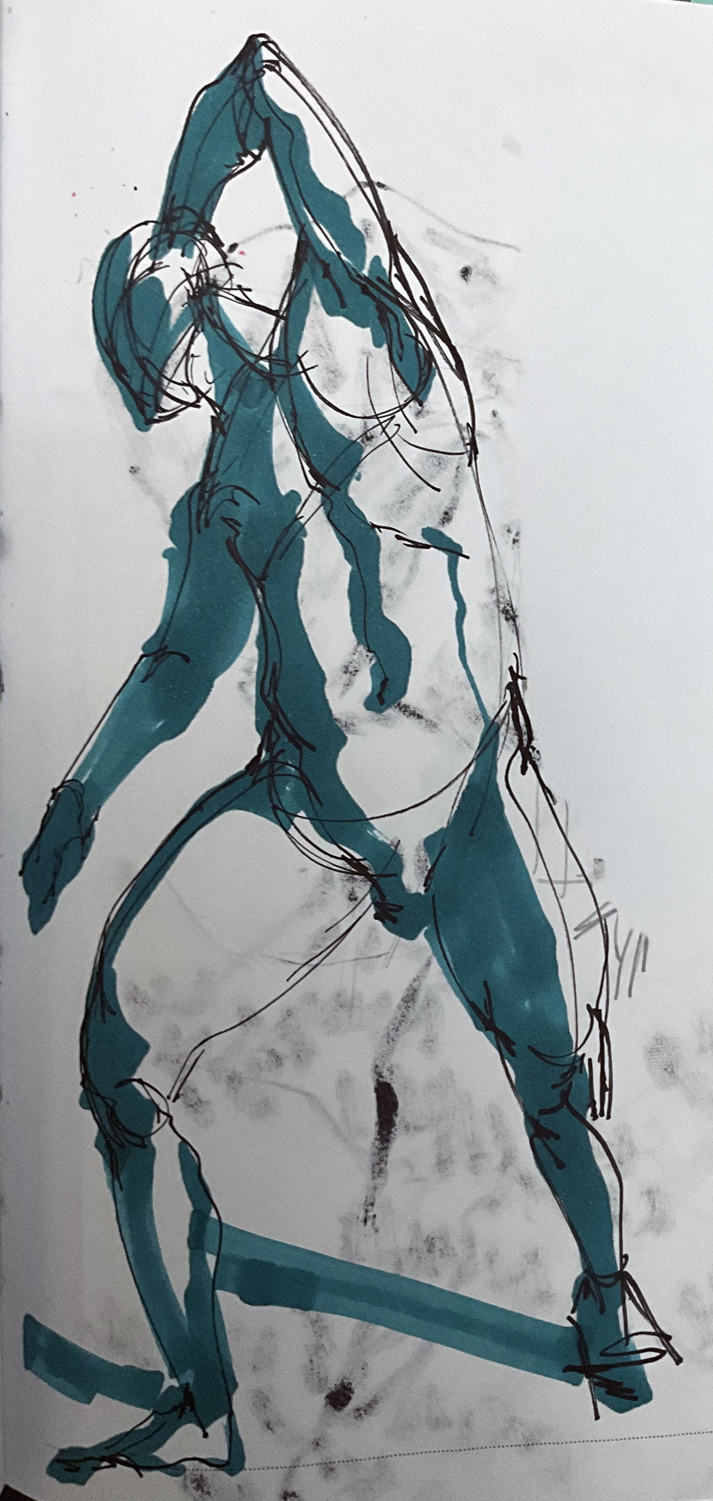 Figure drawing drawn with pen and marker 