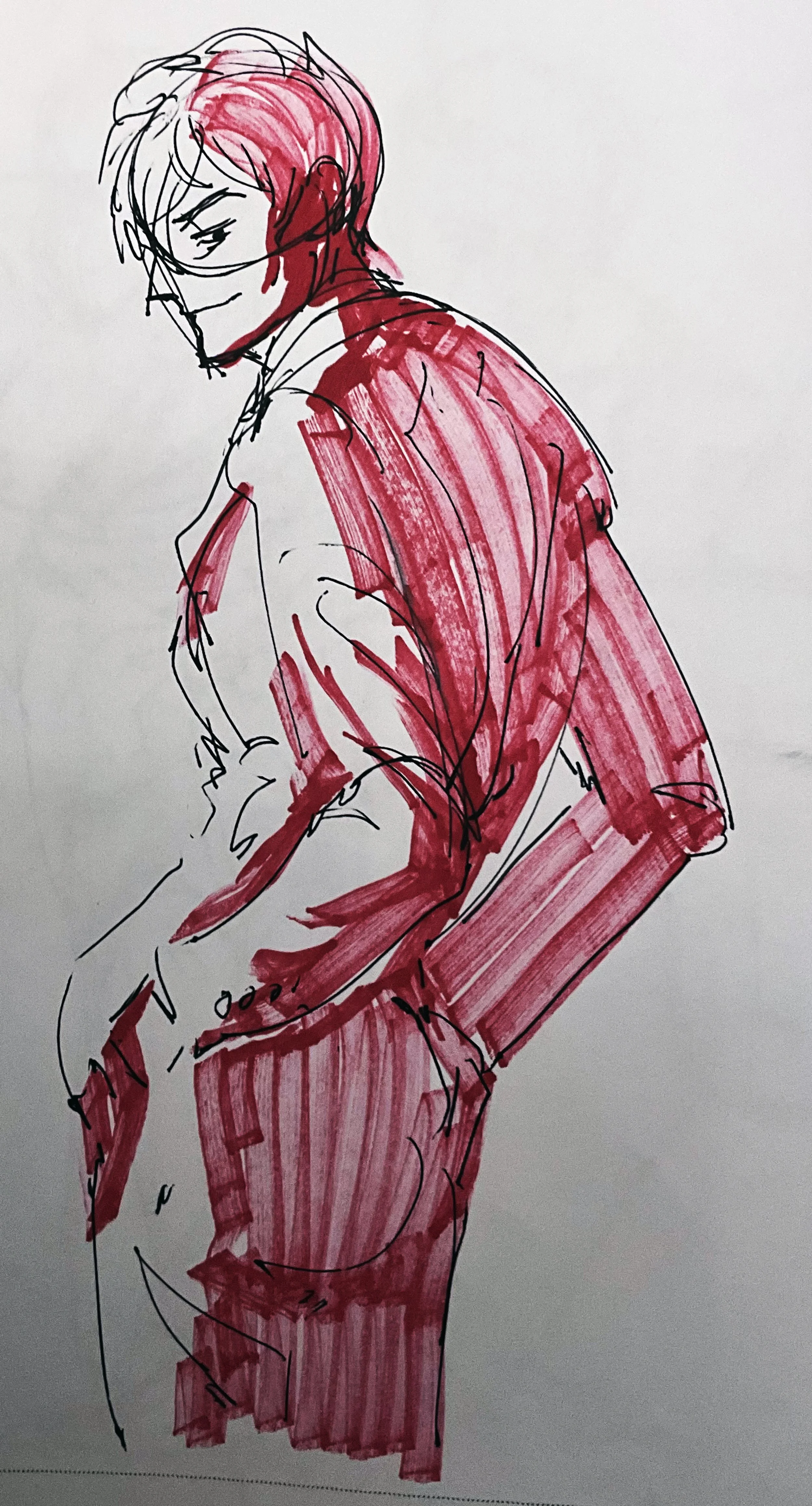 Figure drawing drawn with pen and marker 