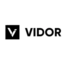 VIDOR logo with stylized letter V and a vertical line