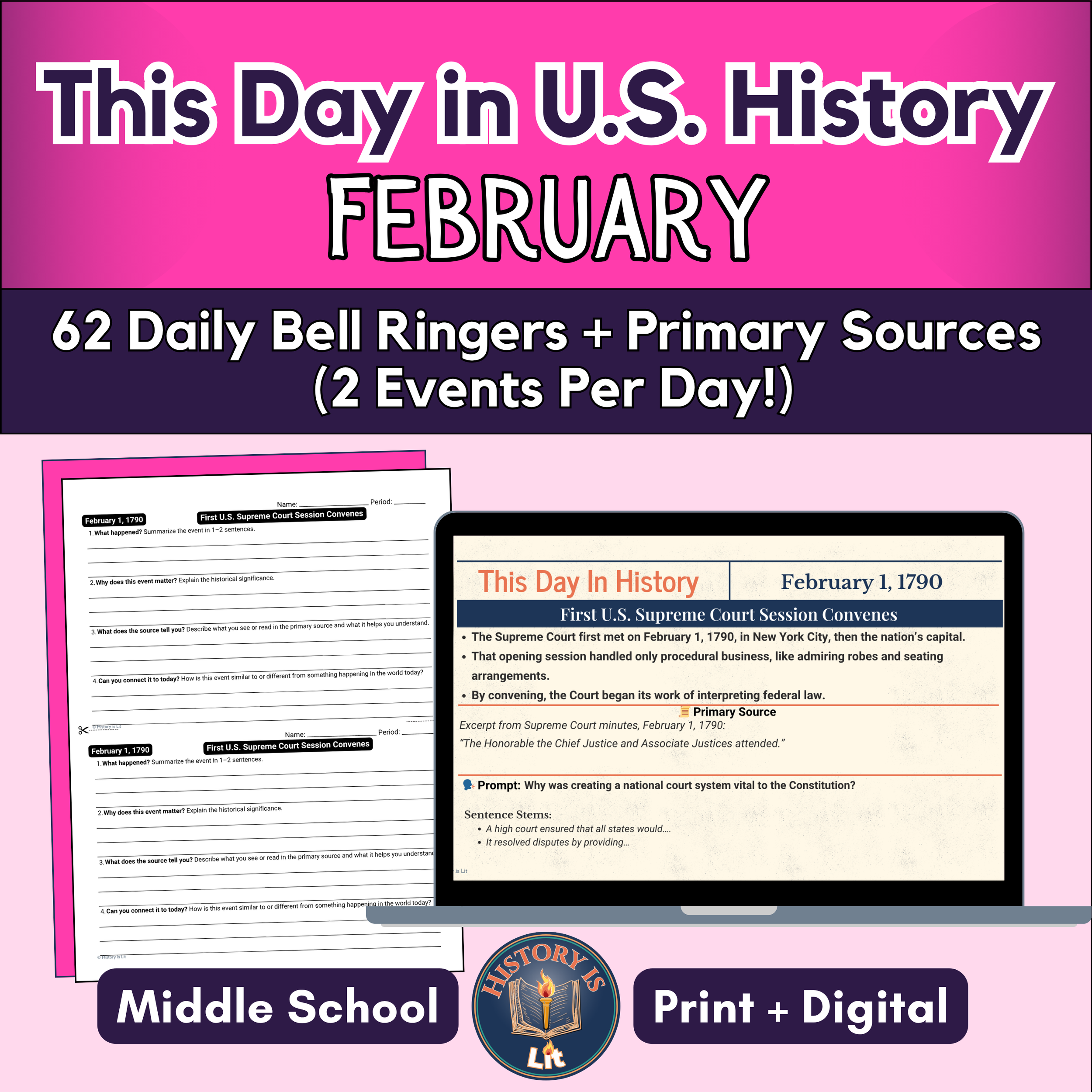 February- Daily ‘This Day in U.S. History’ Bell Ringers 7-8th Gr Slides+Analysis