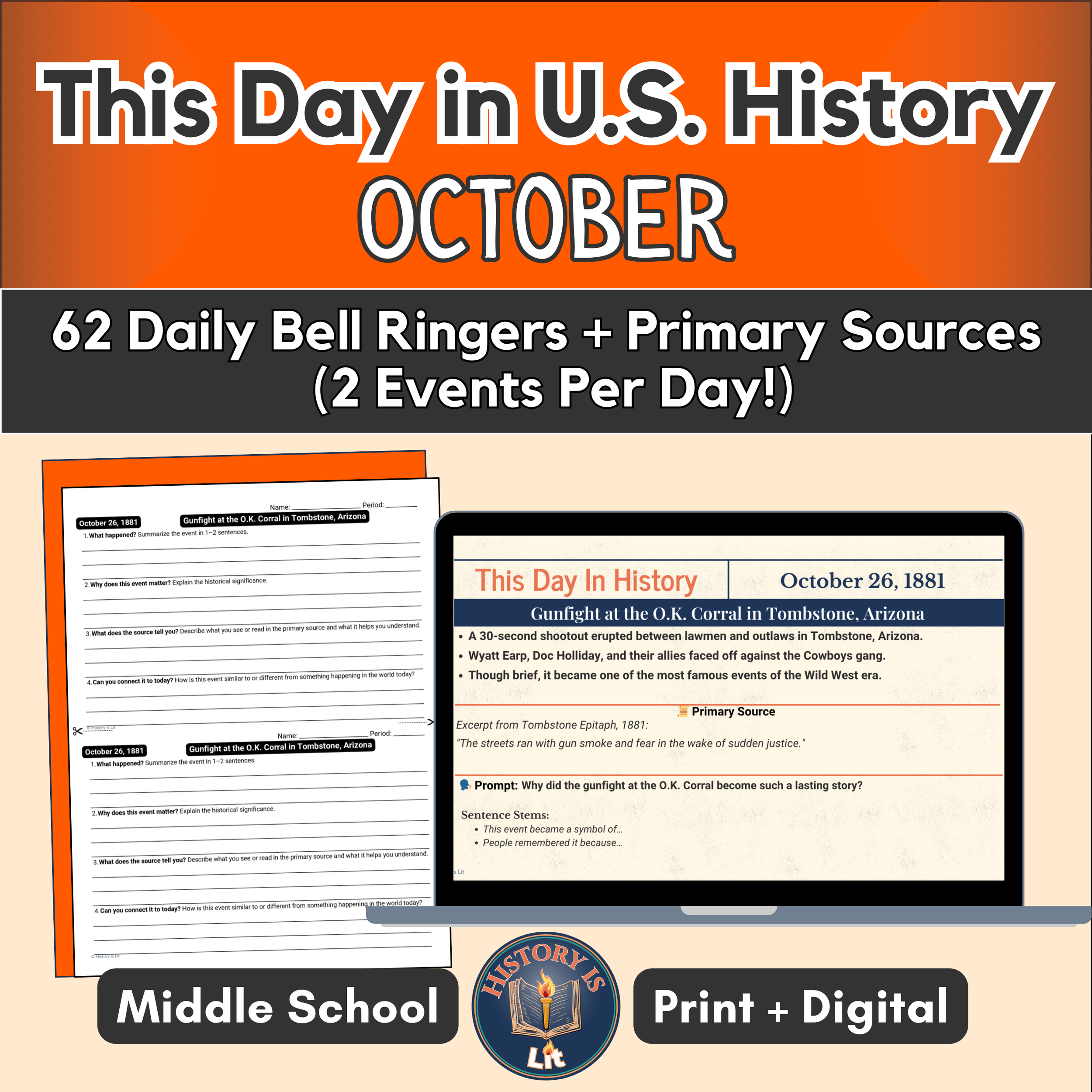 October -Daily ‘This Day in U.S. History’ Bell Ringers 7-8th Gr Slides +Analysis