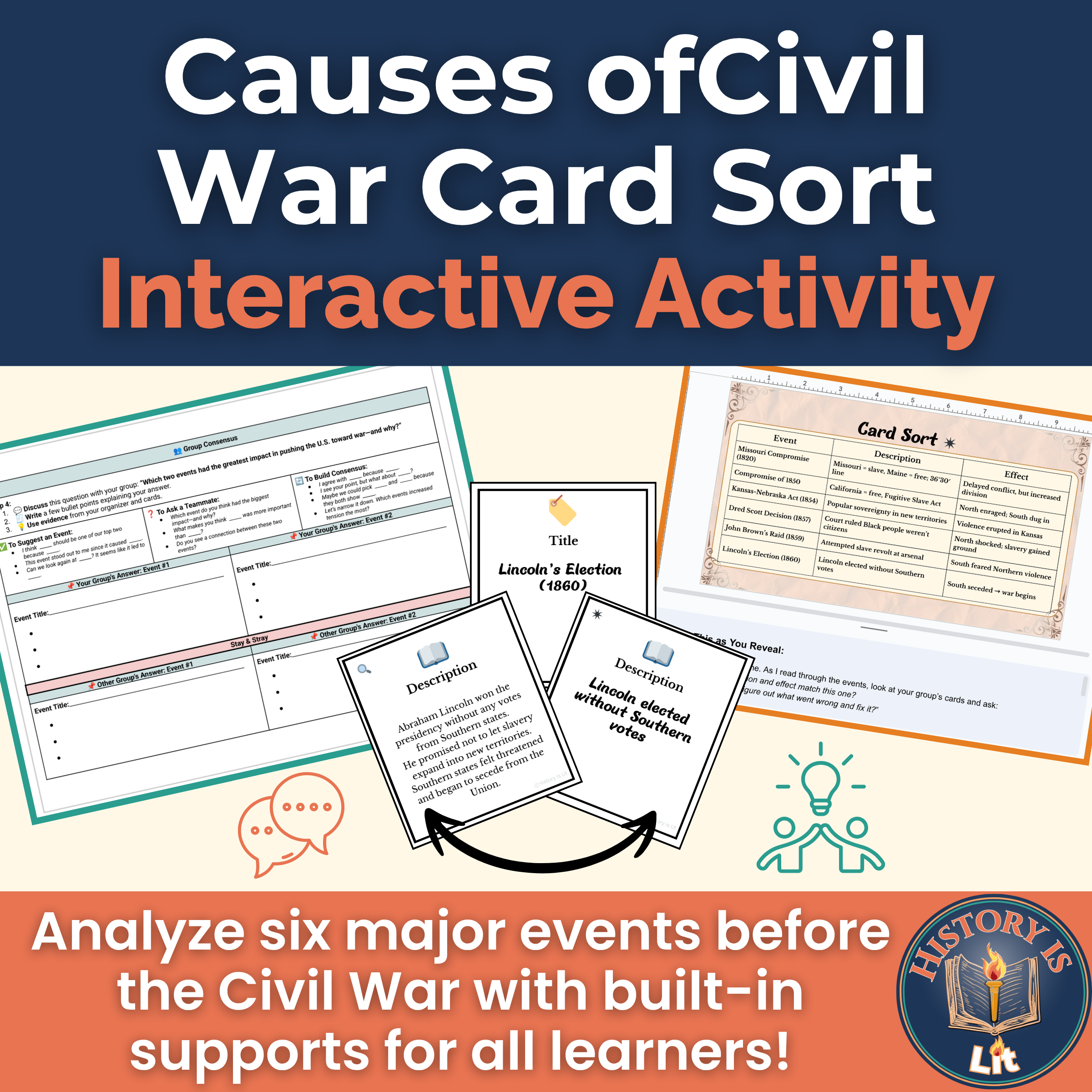 Causes of the Civil War Card Sort & Timeline Activity | Middle School U.S. History