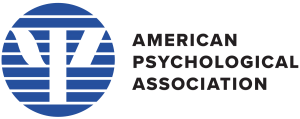 Logo of the American Psychological Association with a blue circular emblem and black text.