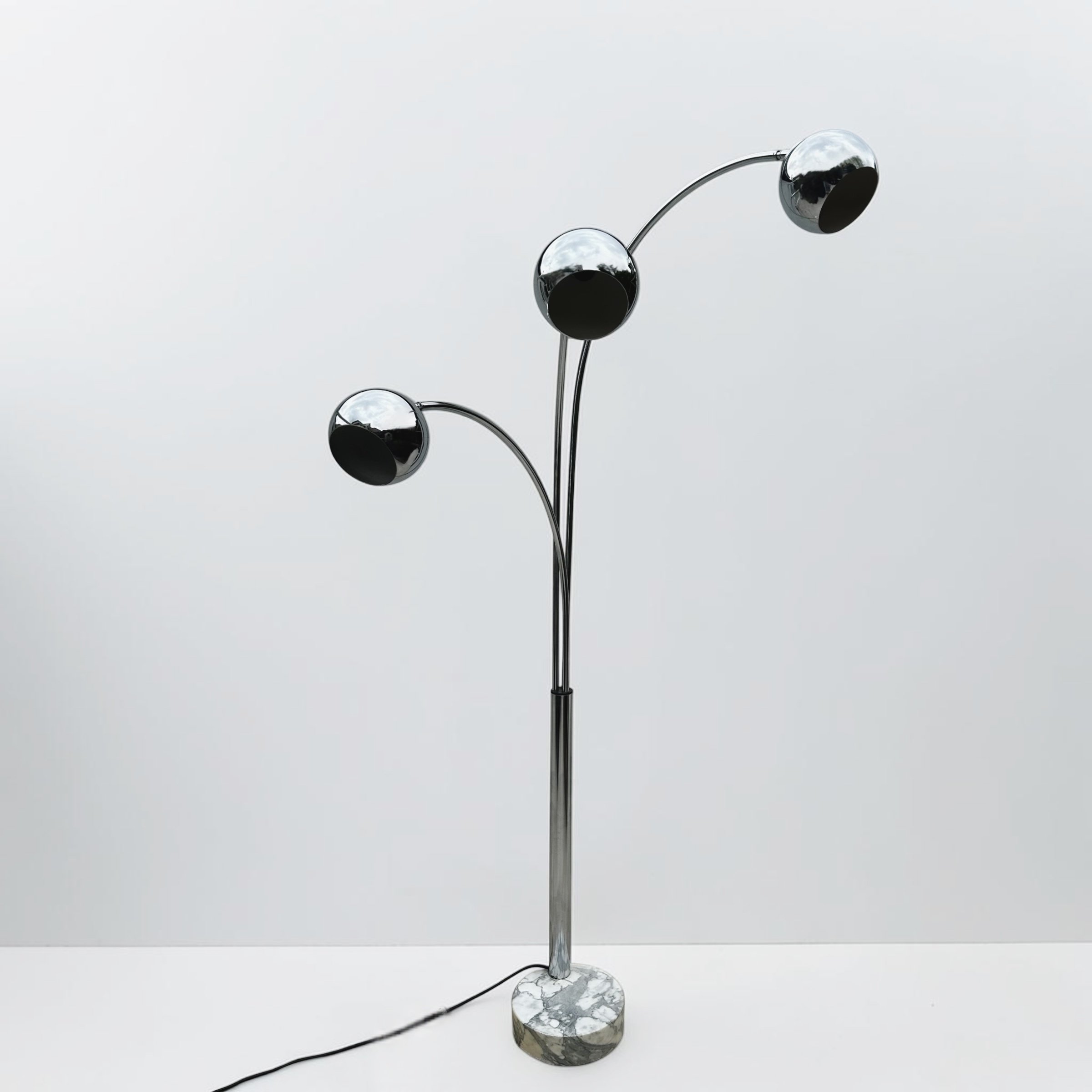 1970's Italian Three Shade Chrome Floor Lamp with Marble Base
