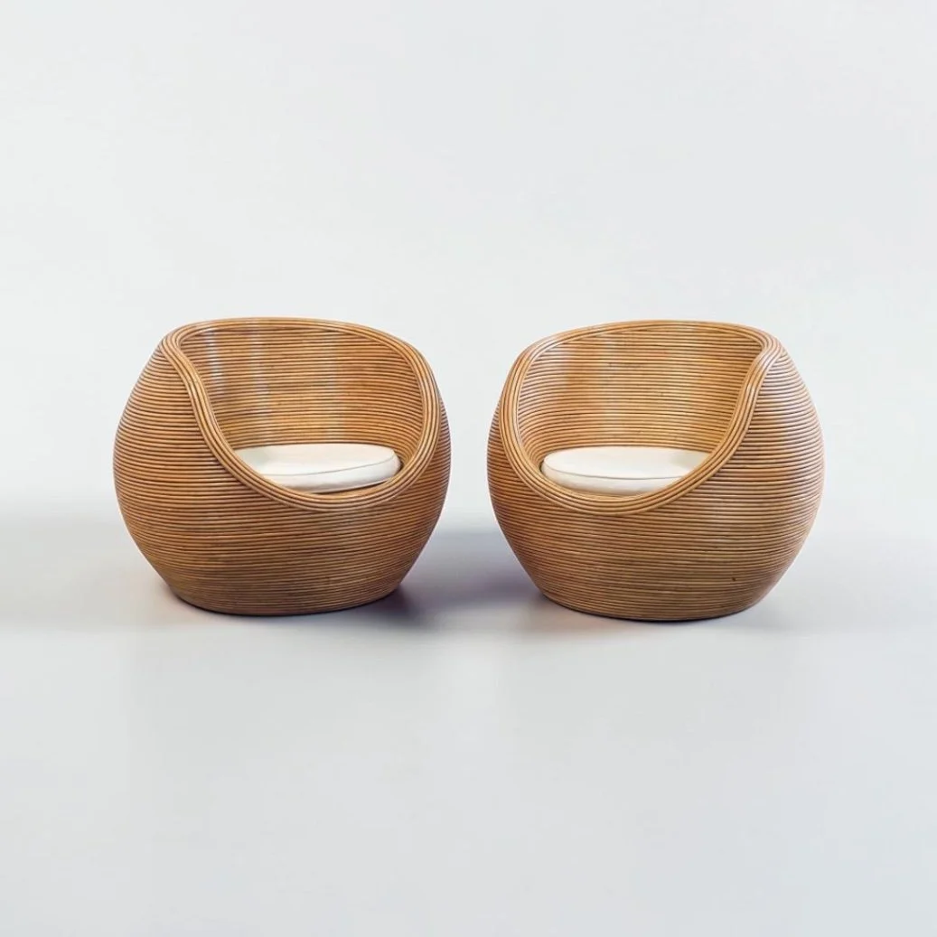 Pair of Contemporary Pencil Reed Pod Chairs