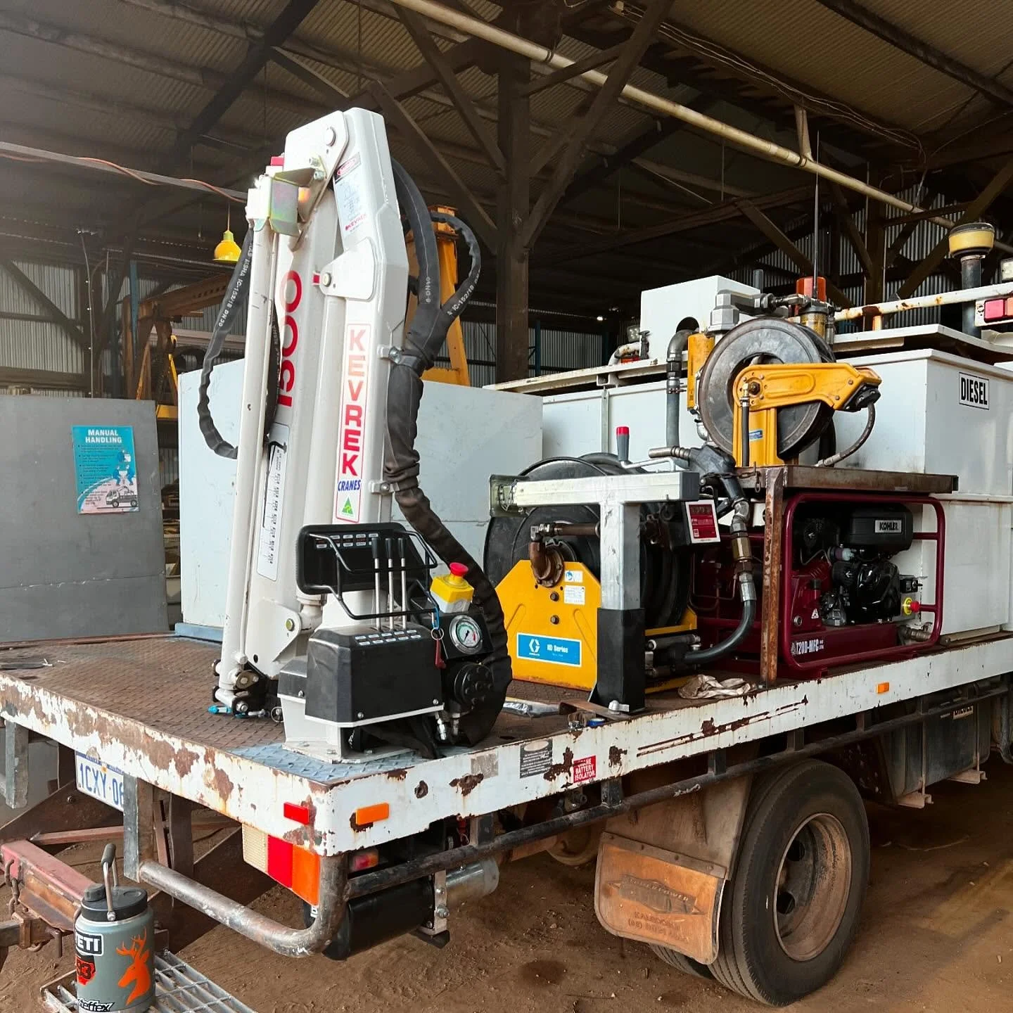 Completed service truck fit out with a Kevrek Crane 1500, toolbox, oversized foldable sign and other various features.  Here at Weststream Engineering we love a truck fit out 🤩

#truckfitout #servicetruck #weststreamengineering #perthfabrication