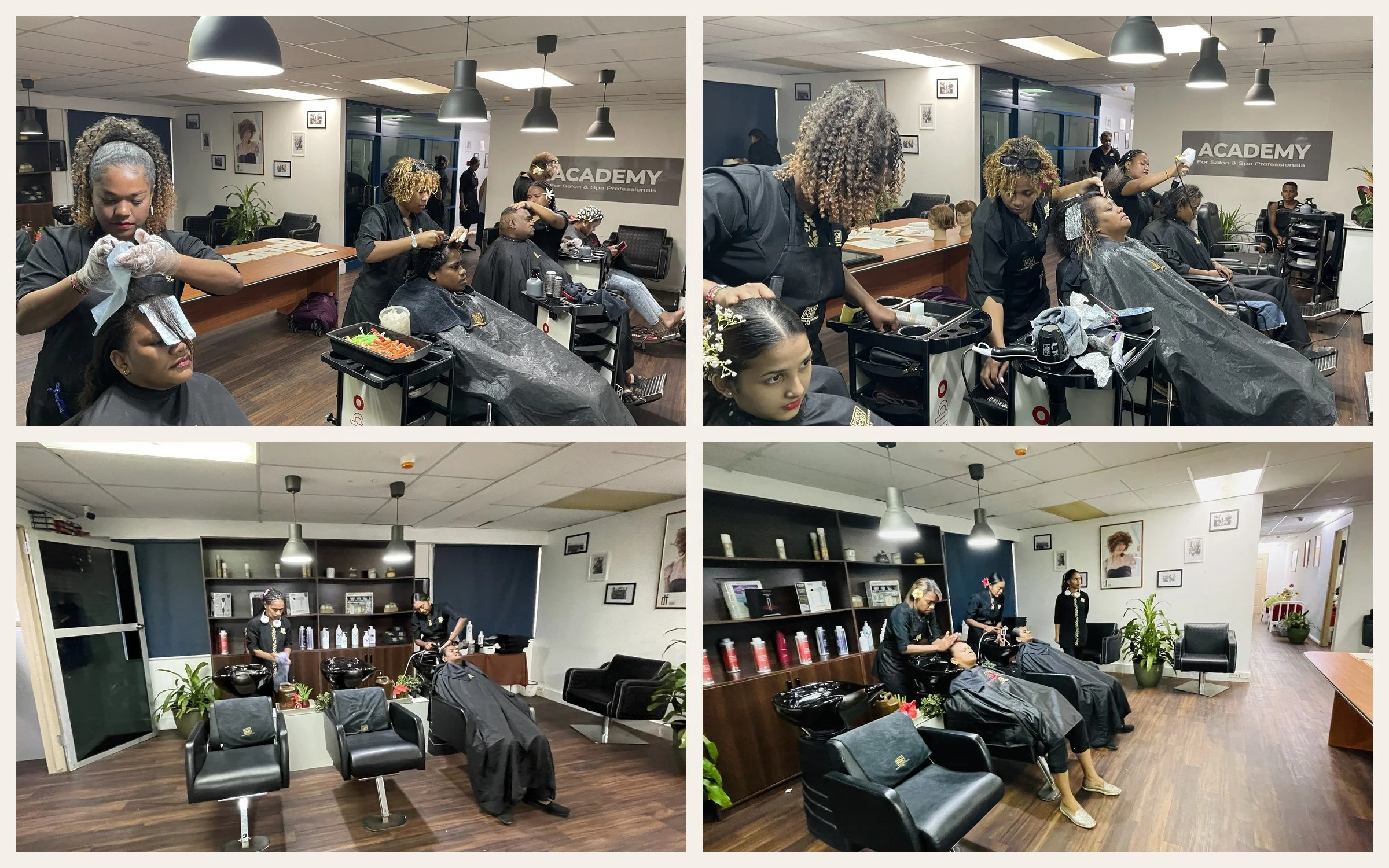 Students at work on the salon floor at Pivot Point Fiji