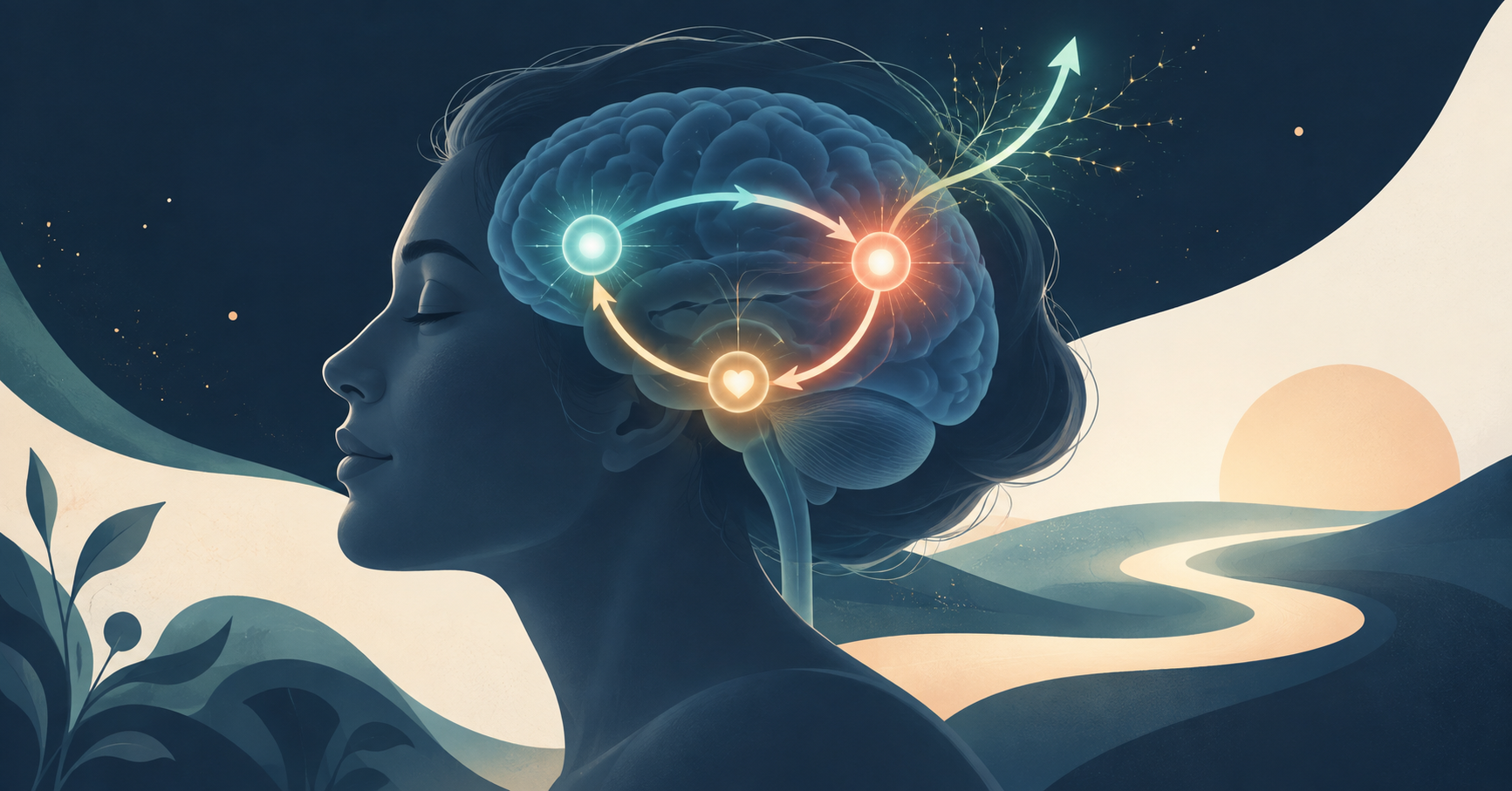 Illustration of brain pathways forming a habit loop and changing over time