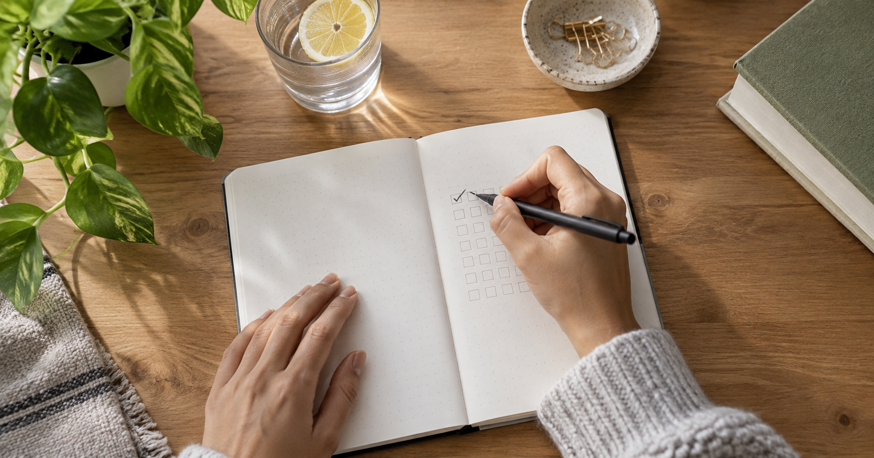 Person marking a small daily habit in a journal