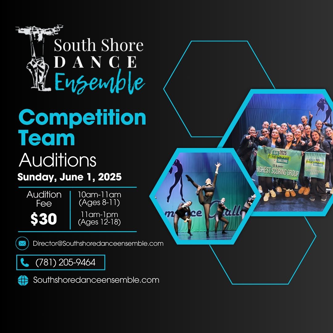 Let the countdown begin! One month until South Shore Dance Ensemble kicks off the 2025-2026 competition season! Join our award winning team! Auditions will be held on Sunday, June 1st. Auditions are open to dancers ages 8-18, no matter your experienc