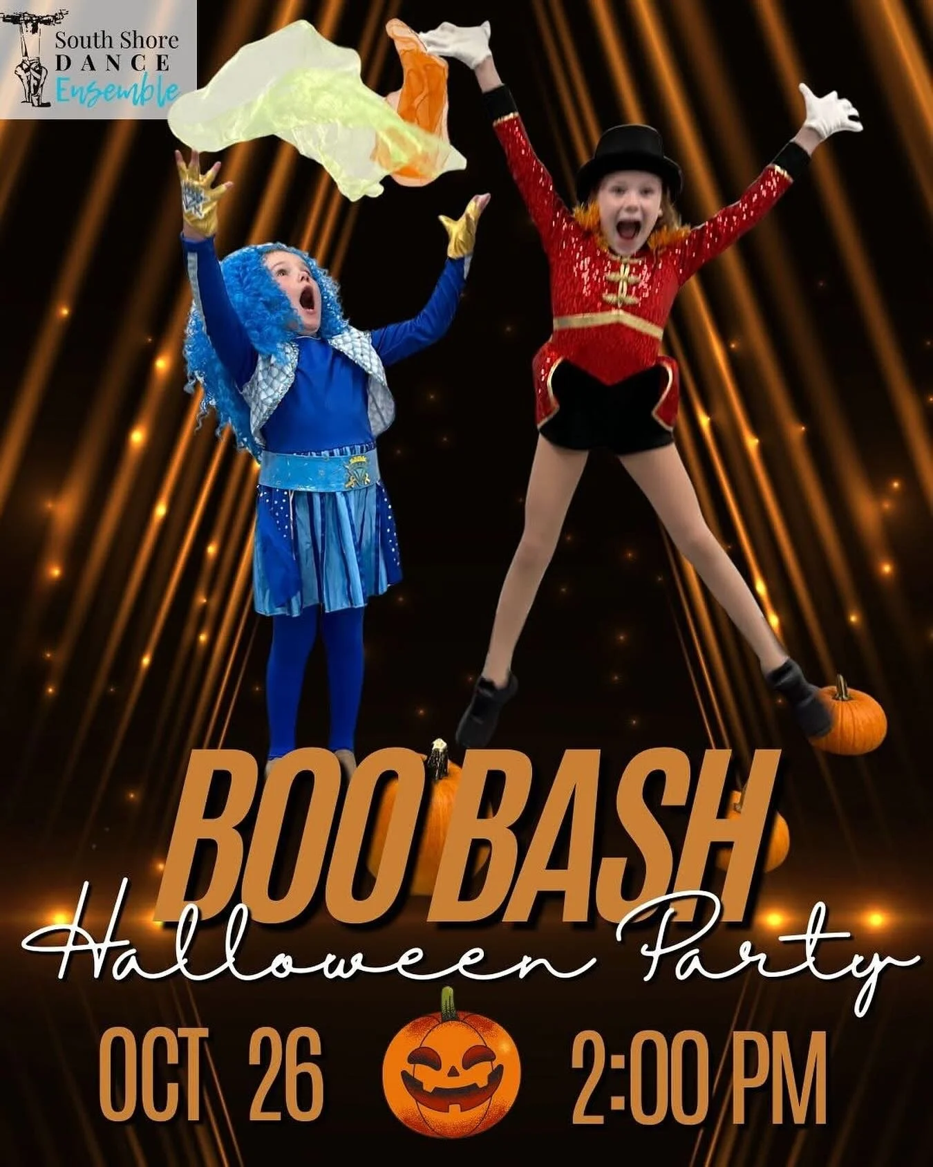 Join us for a spooktacular afternoon of fun at South Shore Dance Ensemble!

Date: Sunday, October 26
Time: 2:00-3:30 PM
Ages: 4-9
Cost: $25 per child | Early bird special: Register before October 8th and pay just $20!

Your dancer will enjoy:
*A Hall