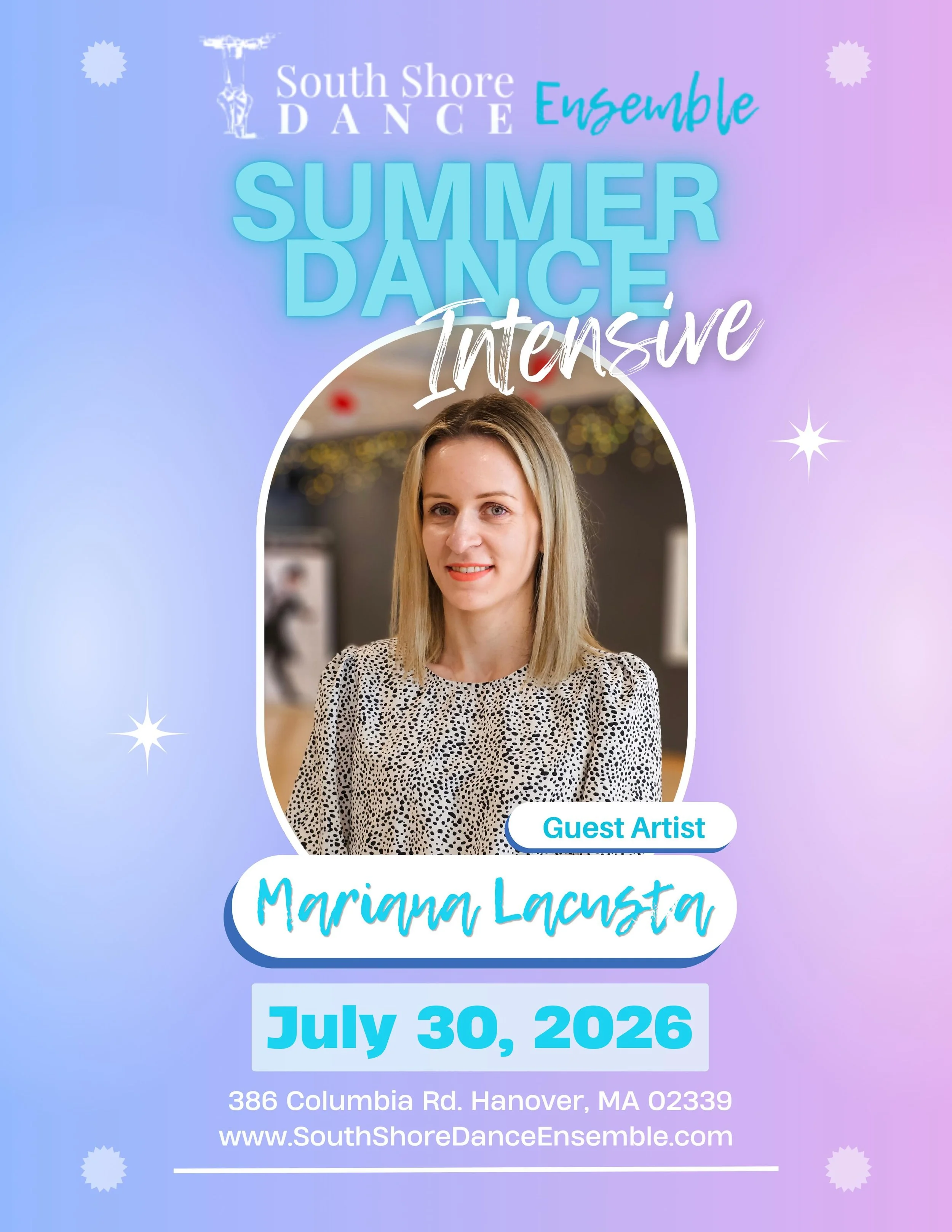 What a special opportunity for our dancers!
SSDE is thrilled to announce another Summer Intensive guest artist, Mariana Lacusta! She&rsquo;ll be bringing the exciting world of ballroom to our dancers this summer, and it&rsquo;s an experience you won&
