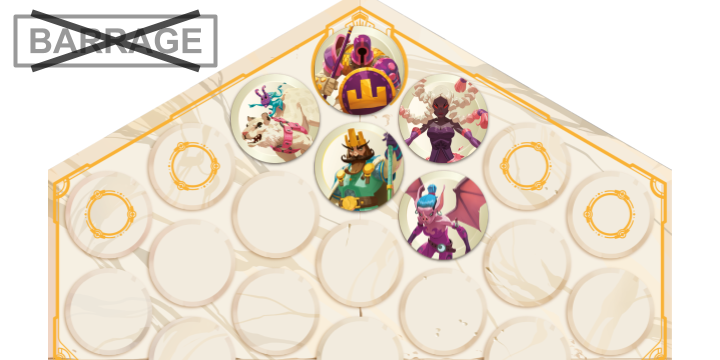 Jeu de plateau avec quatre personnages de style fantasy ou jeu vidéo imaginatif, au centre du plateau.