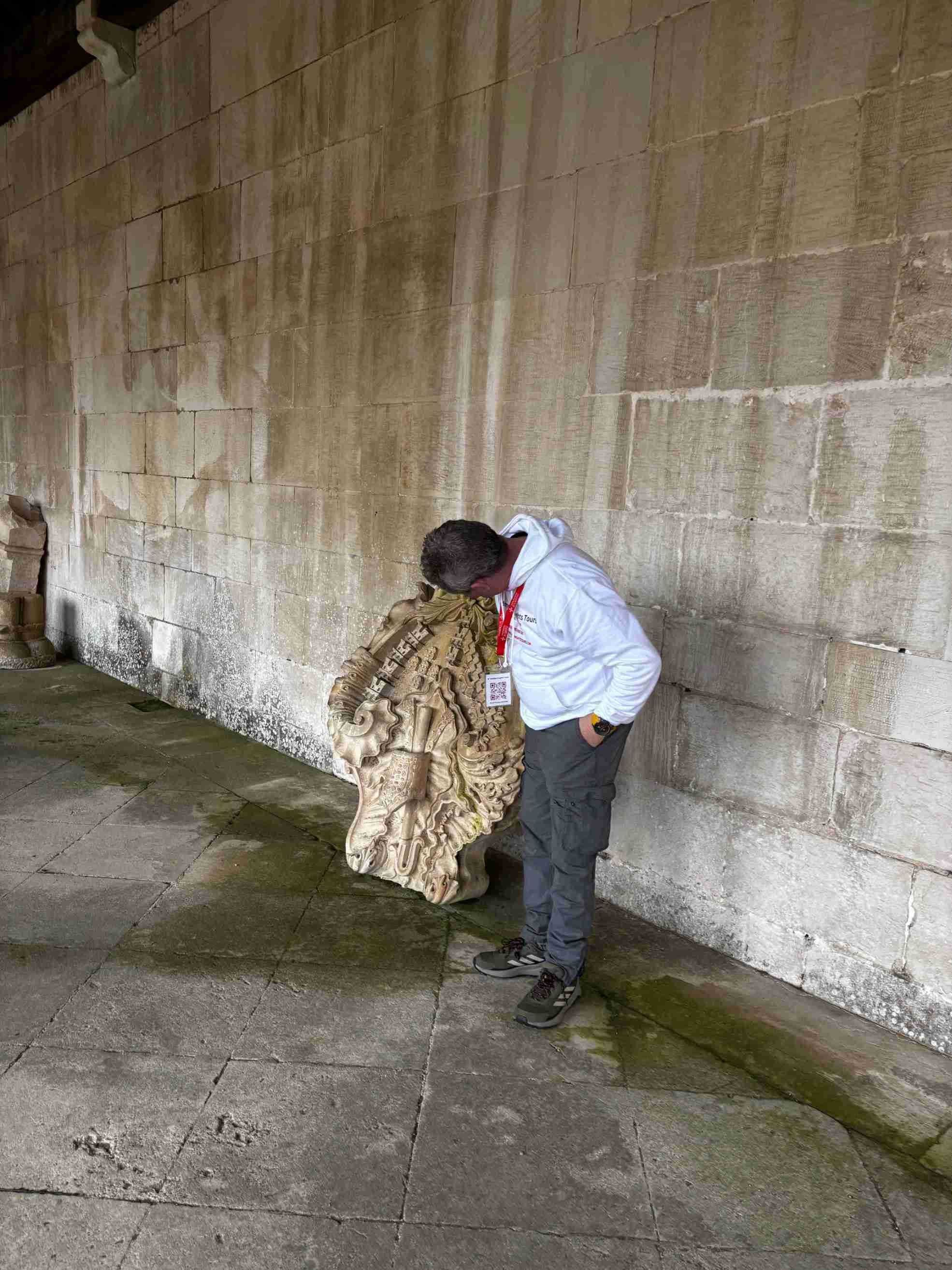 Inspecting stones at Alcobaça
