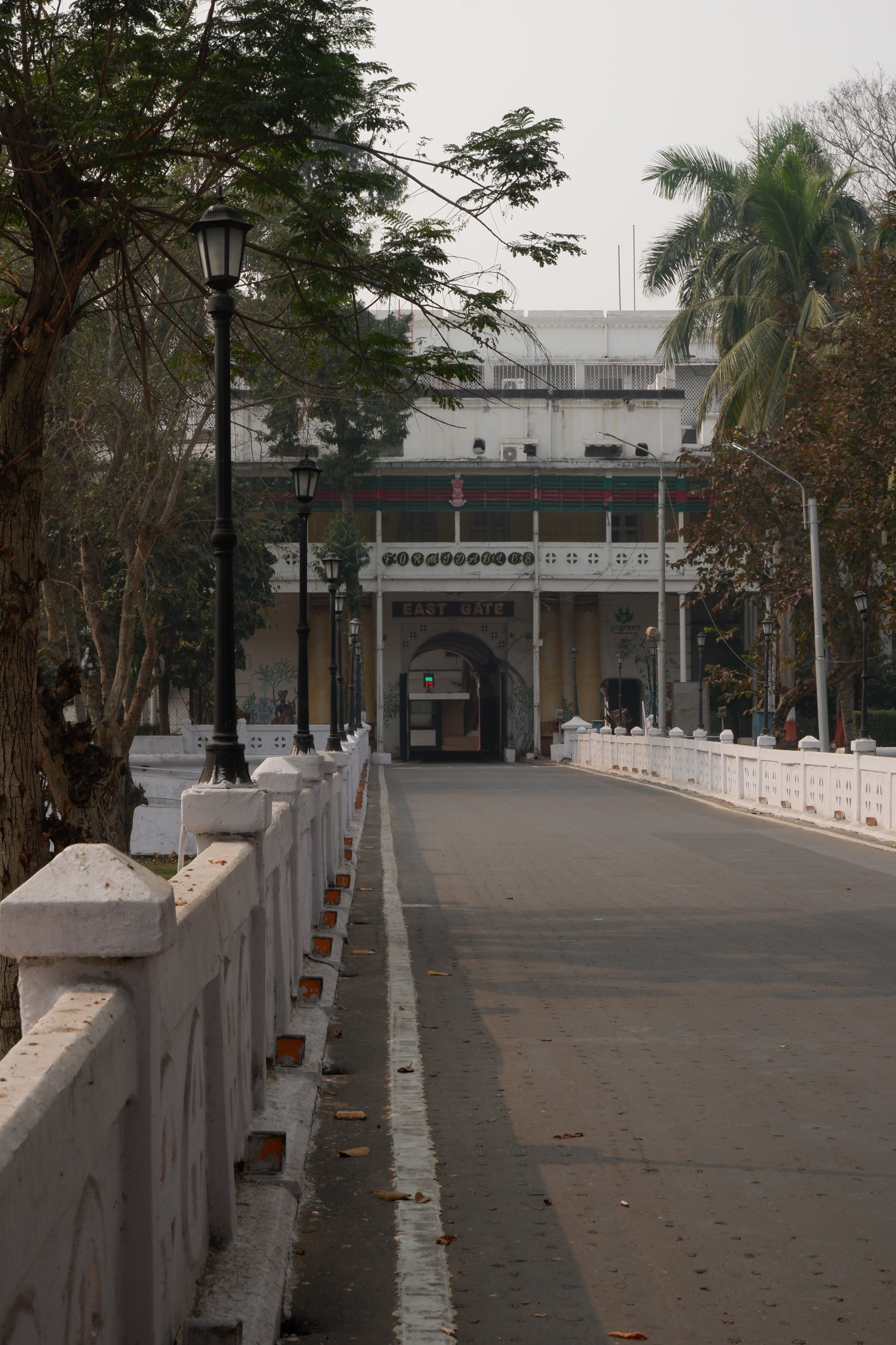 A bridge to the entrance towards the complex's main buildings