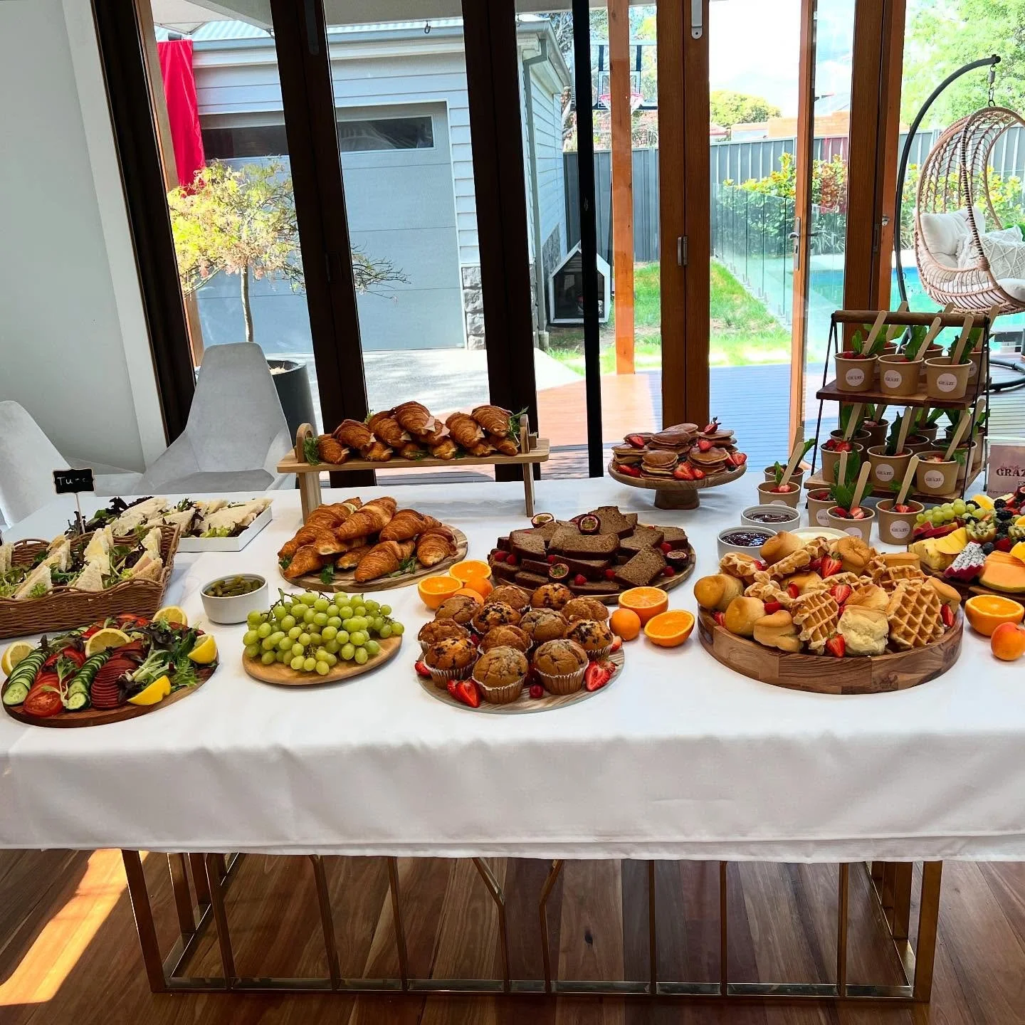 30 guest breakfast grazing table set up