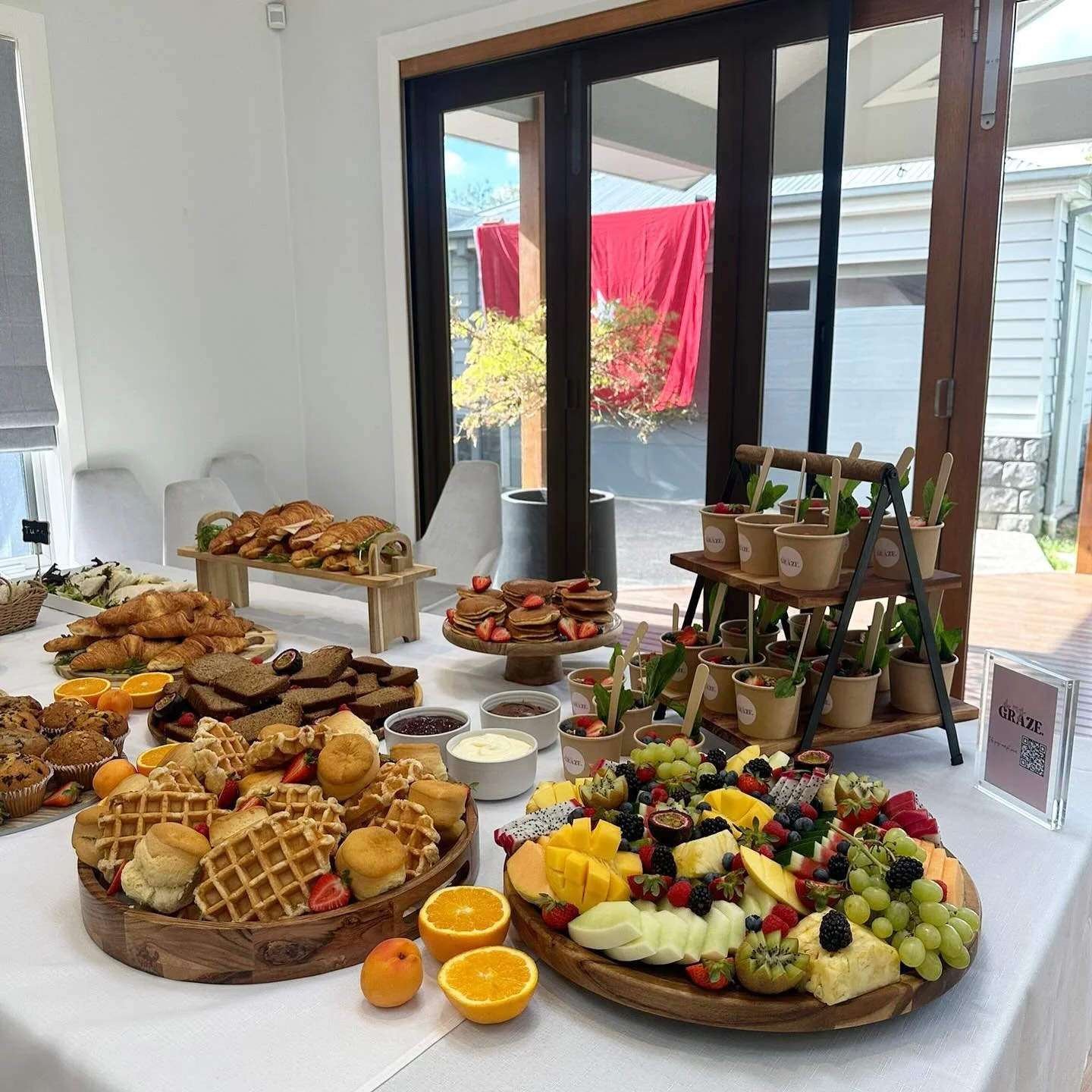 30 guest breakfast grazing table set up