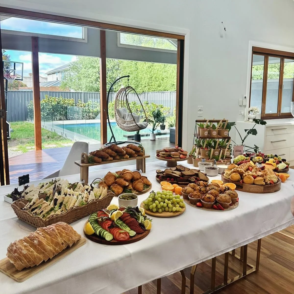 30 guest breakfast grazing table set up