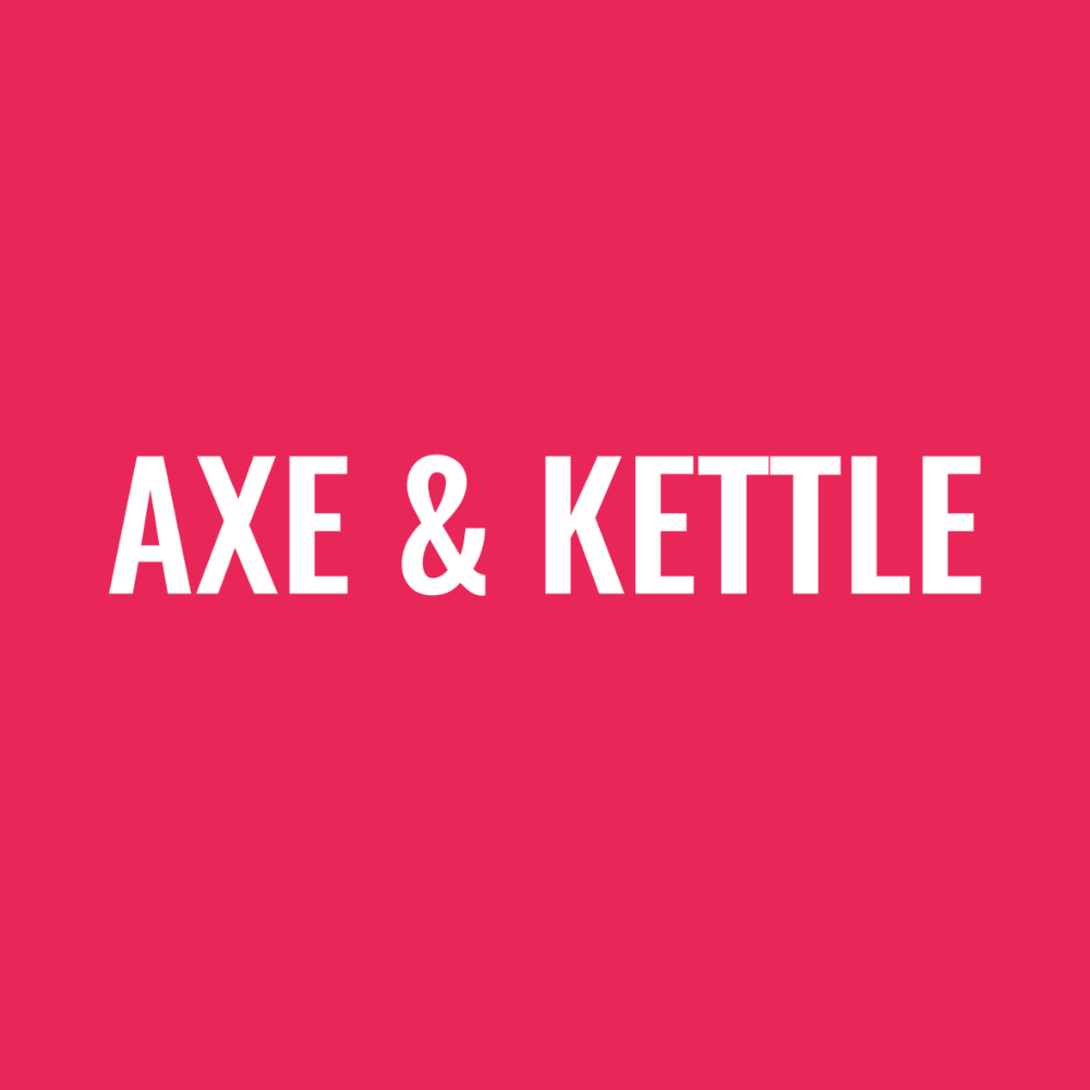axe and kettle logo blue background with light writing