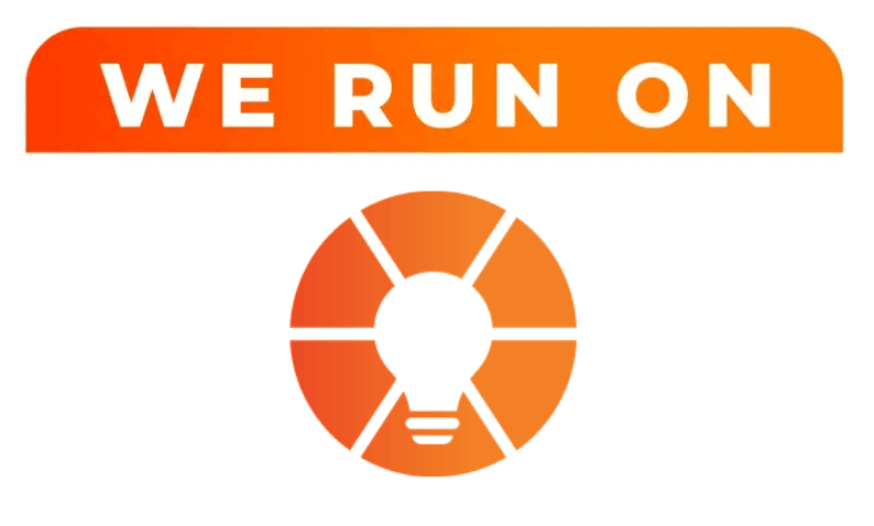 we run on eos icon logo with white and orange features