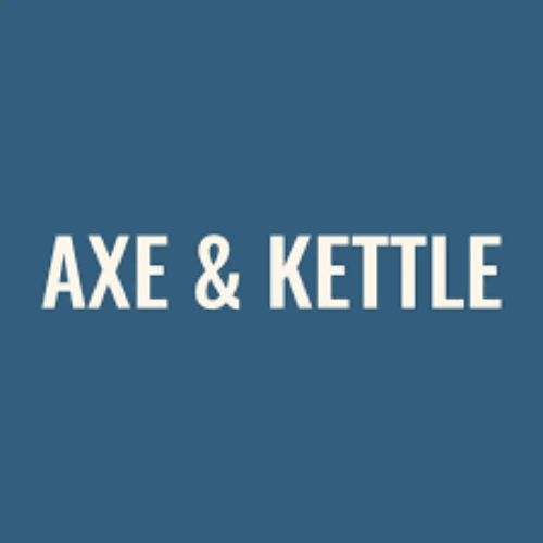 axe and kettle logo blue background with light writing
