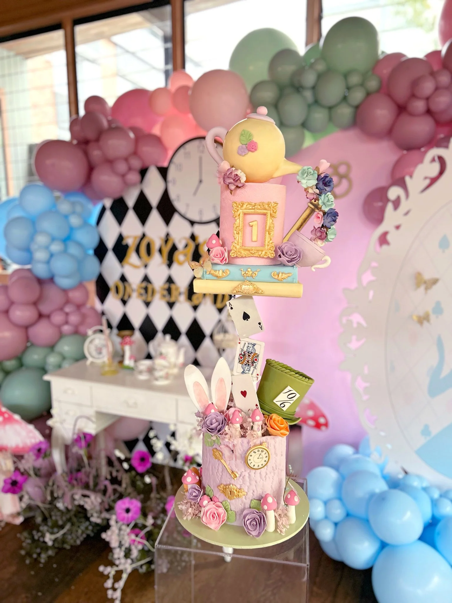 First Birthday Alice in Wonderland fondant cake