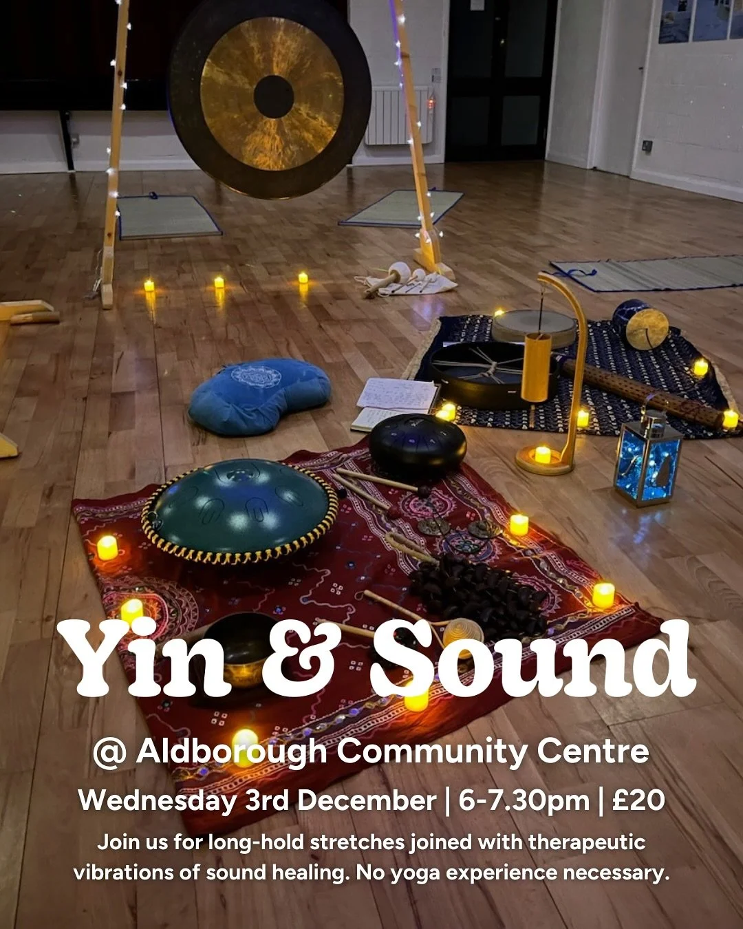 So excited to share this ✨🫶
Yin & Sound | Rest & Restore
@ Aldborough Community Centre
Wed 3rd December | 6pm-7.30pm | £20 pp
Seed Yoga + Annette Balanced Pathways
After such a wonderful first event together a couple of weeks ago we