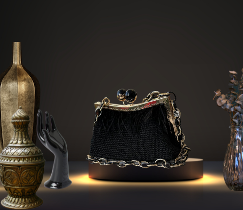 Noir Elegance Feather Bag