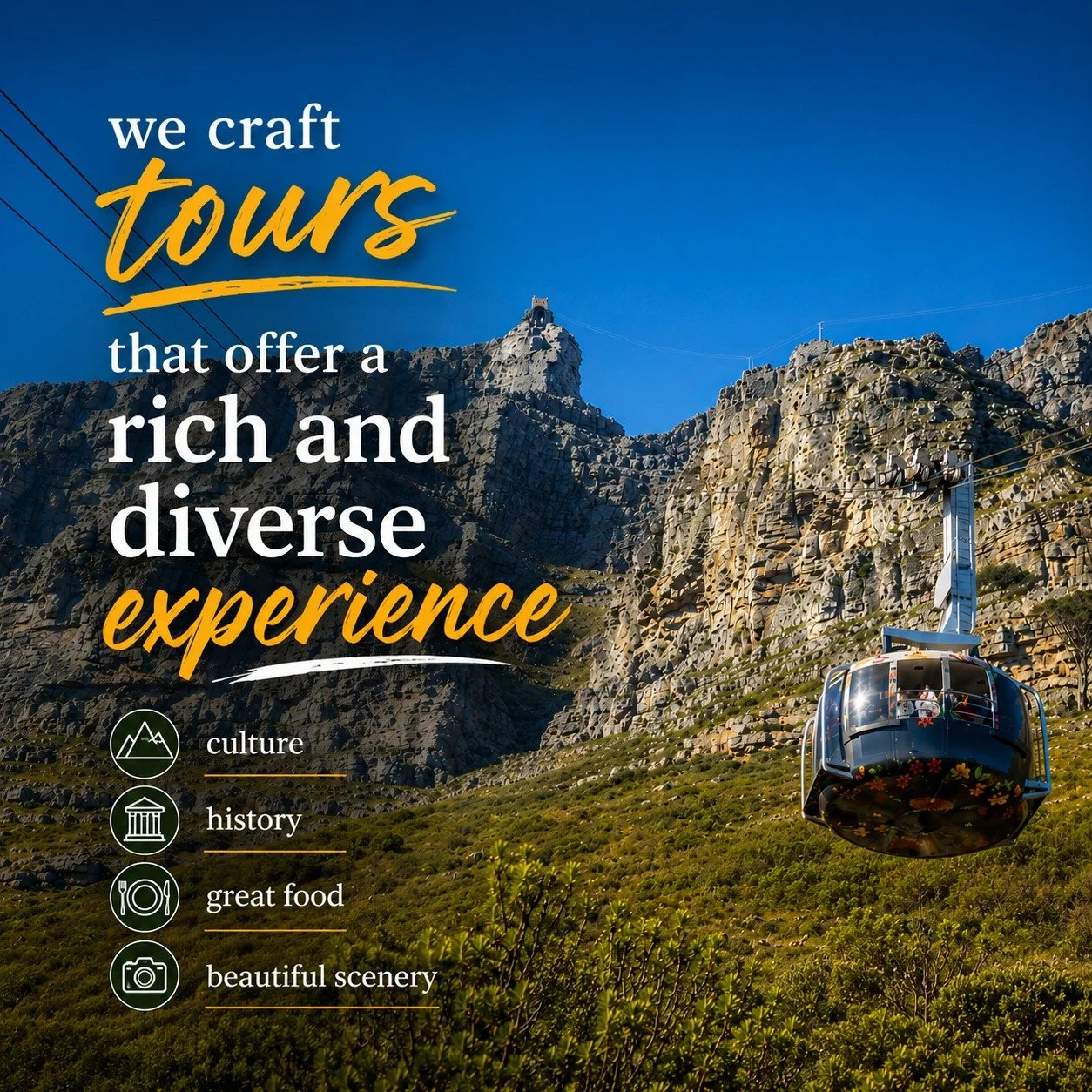 Every journey should tells a story.
At Embrace South Africa Tours, we craft tours that offer a rich and diverse experience &mdash; from culture and history to beautiful scenery and unforgettable food. 🇿🇦✨

#SouthAfrica #TravelSouthAfrica #CapeTown 