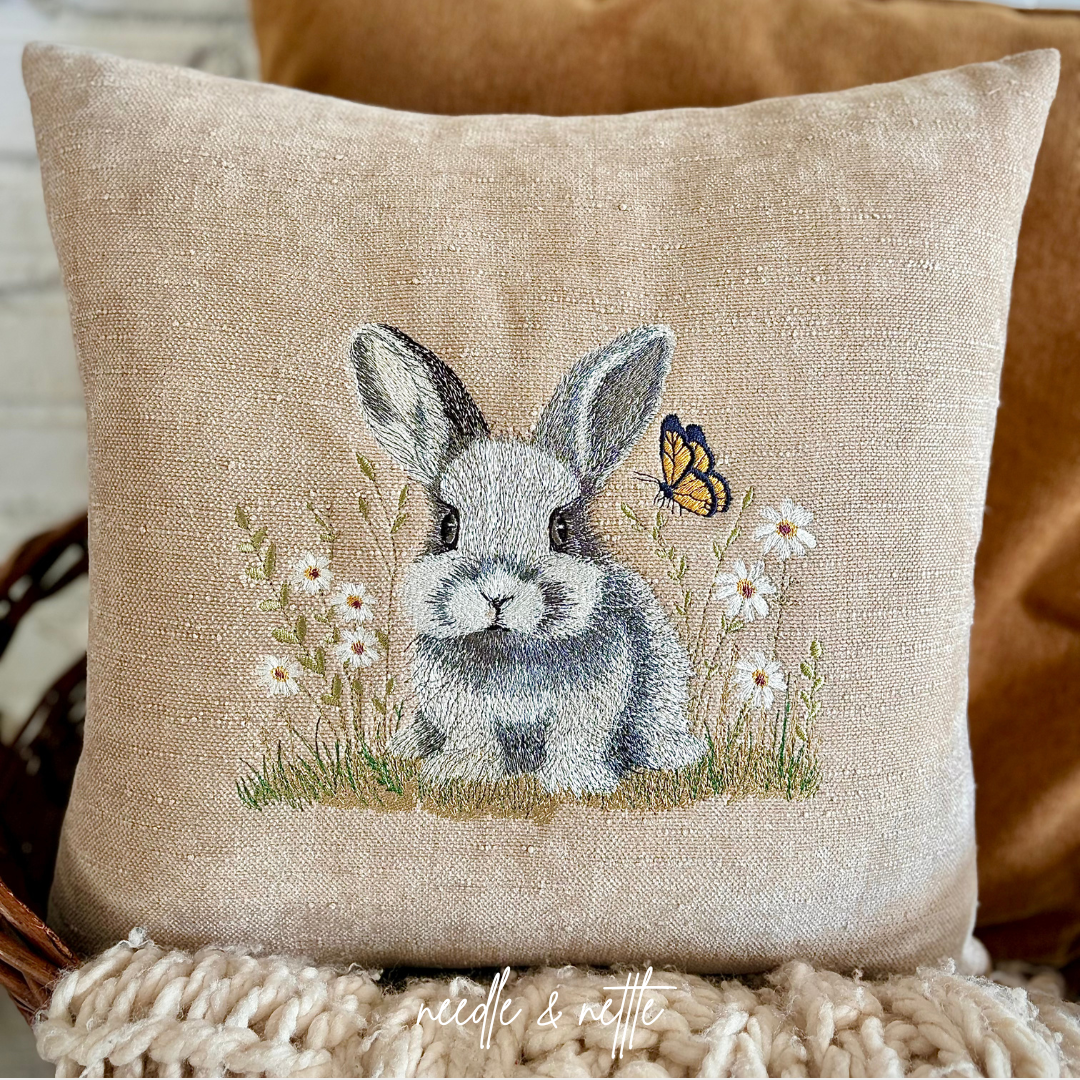Embroidered Spring Bunny Pillow