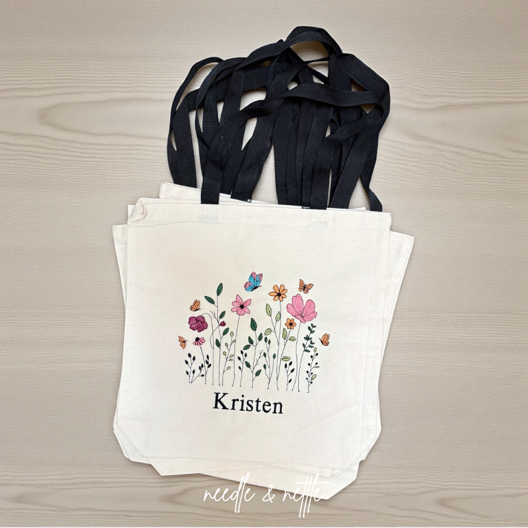 Custom Floral Embroidered Tote