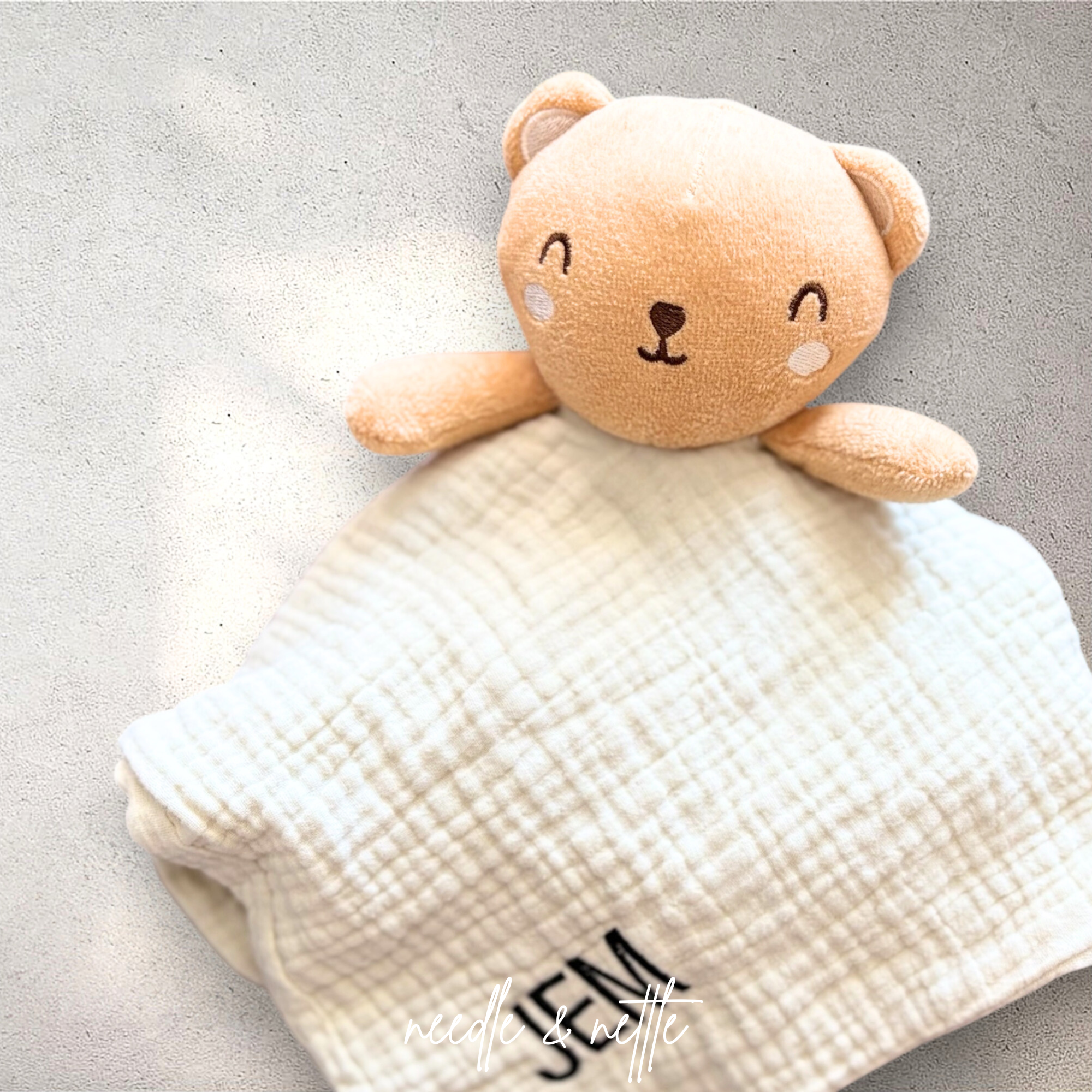 Embroidered Organic Bear Lovey