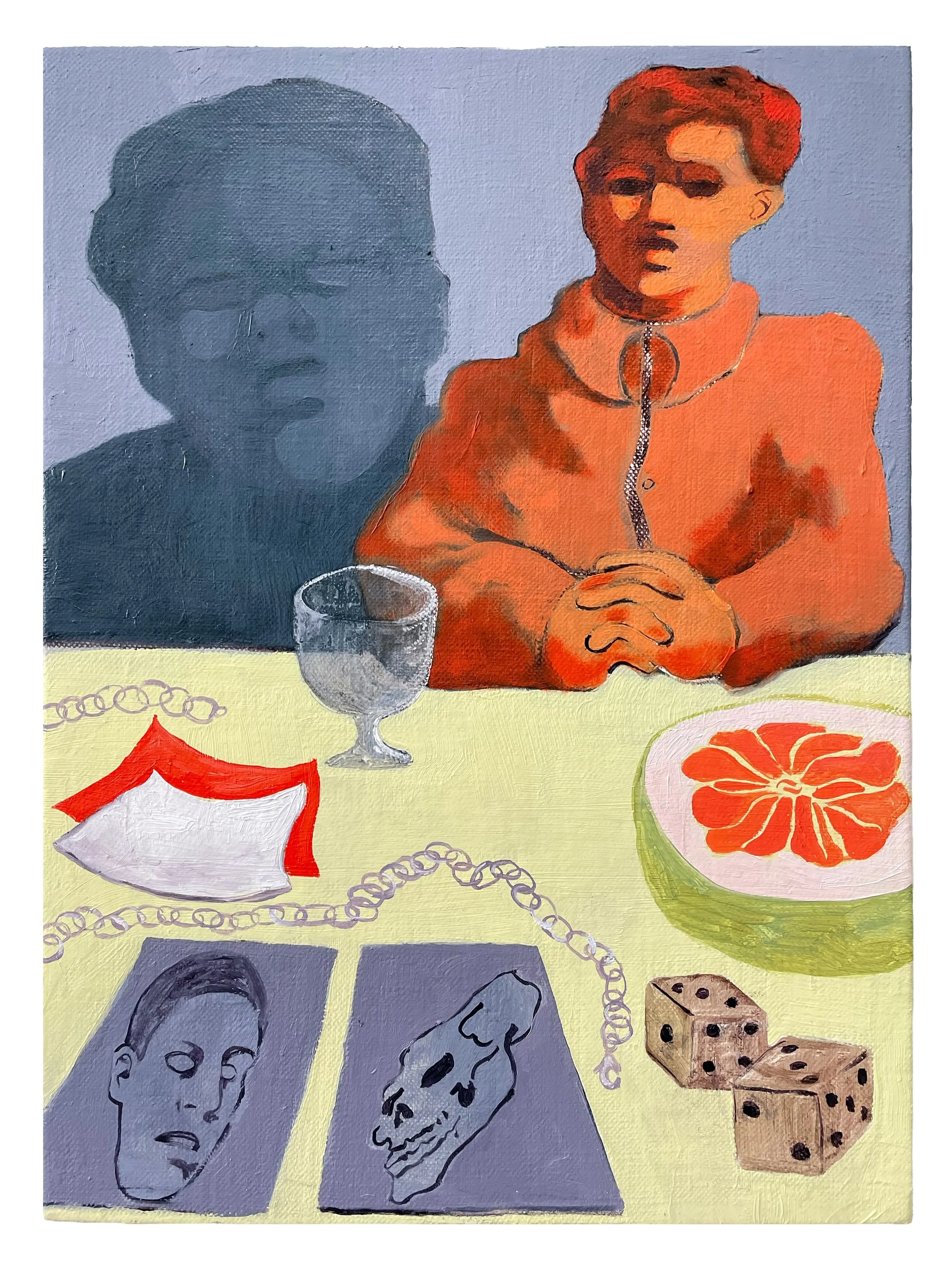 Been working on a bunch of small paintings dealing with repetitive symbols, horizon line cutoffs, above/below, purgatory and dissociation/connection. I&rsquo;ve been going between gouache, graphite and oil paint experimenting and playing. After seein