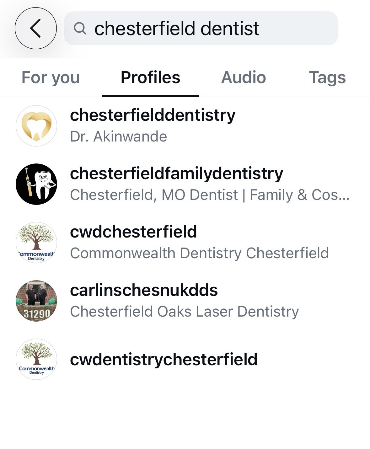 instagram search for chesterfield dentist