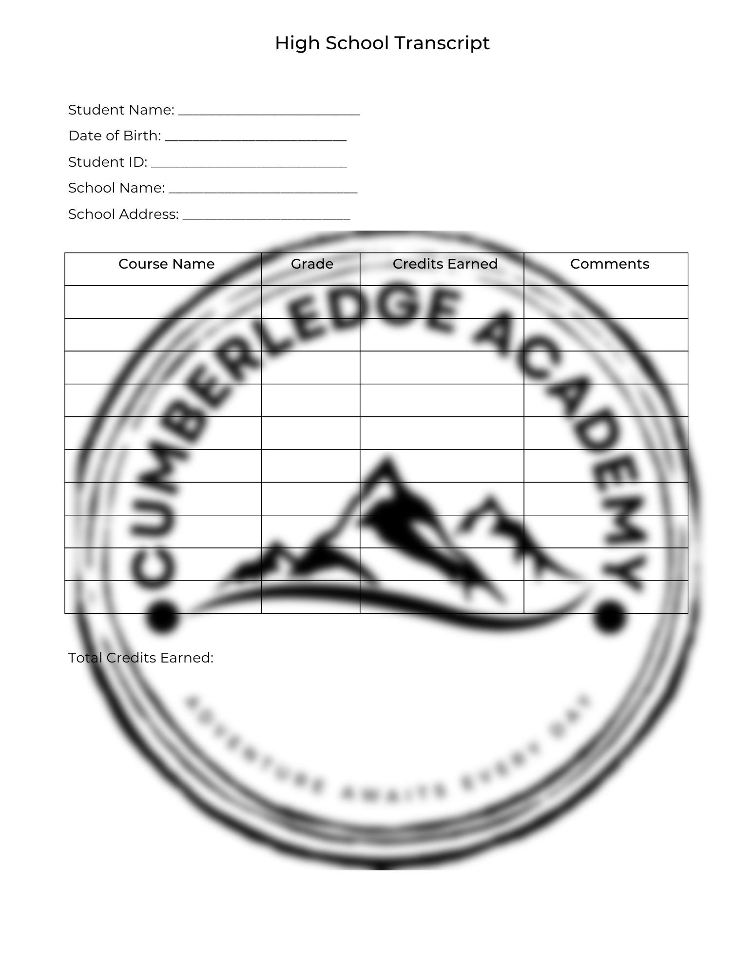 High School Transcript Template Set