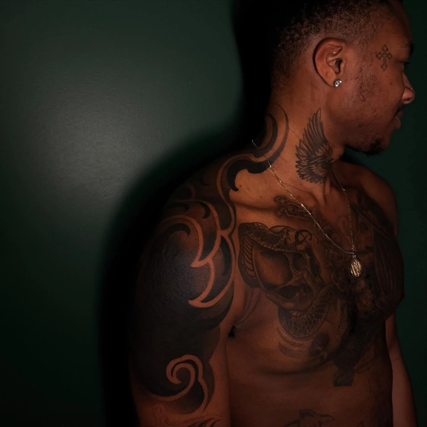 Thank you for the trust on a cover up &amp;&amp;&amp; letting me do a new style I&rsquo;d love to continue✨💫

This is 2 weeks healed - you can still see some shininess on the solid black areas of the piece. The shininess settles once it&rsquo;s full