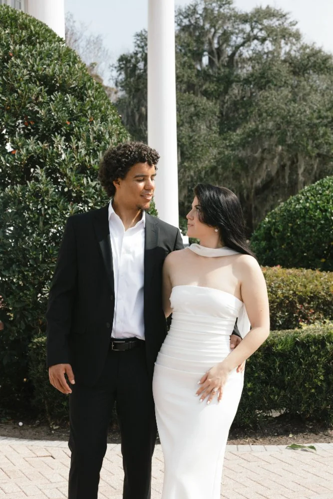 couple looking at each other in luxmore grande state engagement session