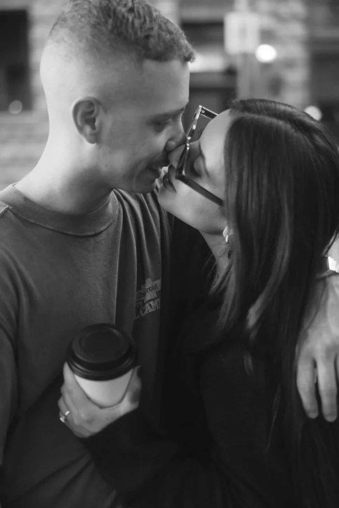 couple kissing in new york engagement session
