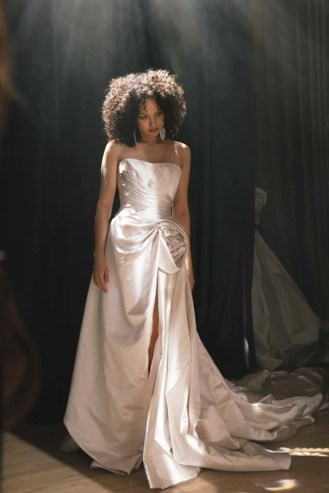 model posing in gown for new york city wedding fashion session