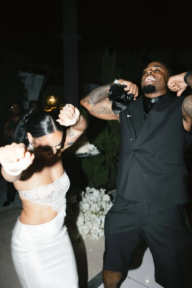 couple dancing during destination editorial style wedding reception