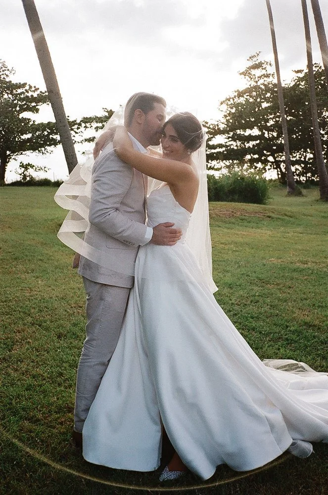destination wedding veil portrait sunset