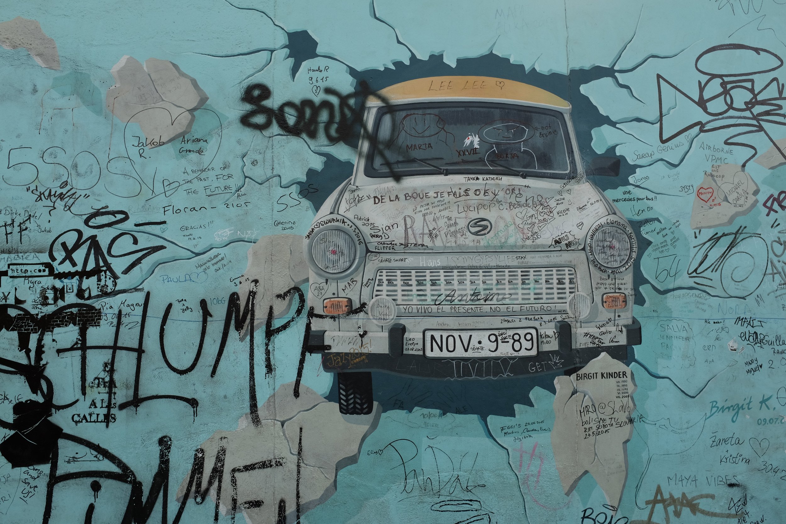 Trabant breaking through the Berlin Wall