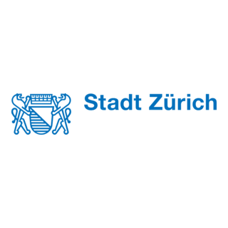 Stadt Zürich Logo mit blauem Wappen und blauer Schrift.