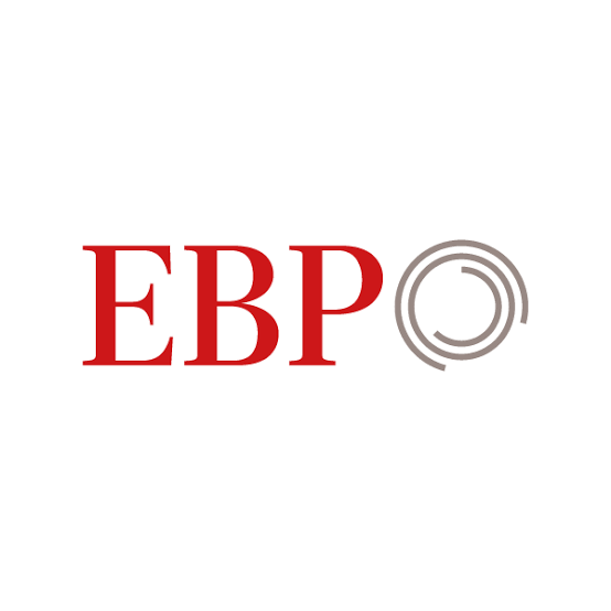 Das Logo mit den roten Buchstaben 'EBP' und einem stilisierten Kreis mit Linien in Grau.