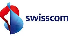Logo von Swisscom mit rot, blau und weißem Design.