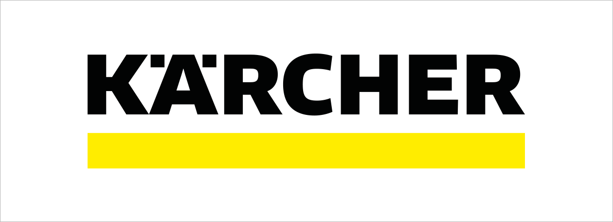 Das Logo von Kärcher mit schwarzem Text und gelber Linie darunter auf weißem Hintergrund.
