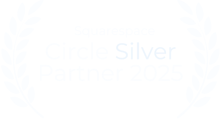 Text on black background that reads 'Squarespace Circle Silver Partner 2025' with white laurel branches on either side.
