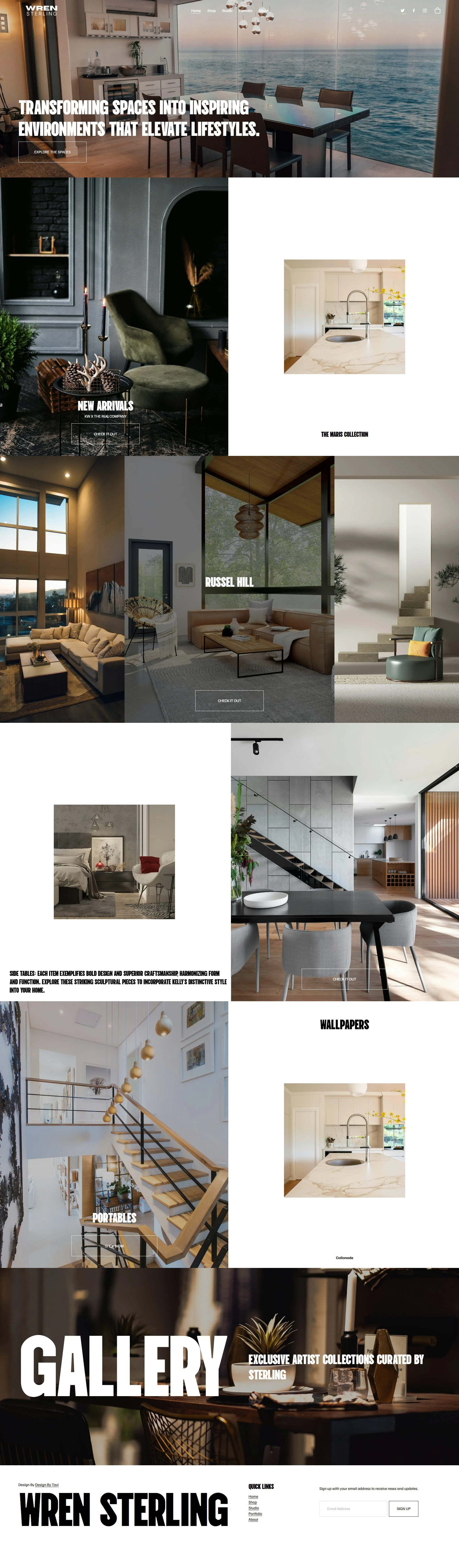 A collage of interior design spaces, including kitchens, living rooms, staircases, and an outdoor view, showcasing modern, minimalist, and elegant decor styles.