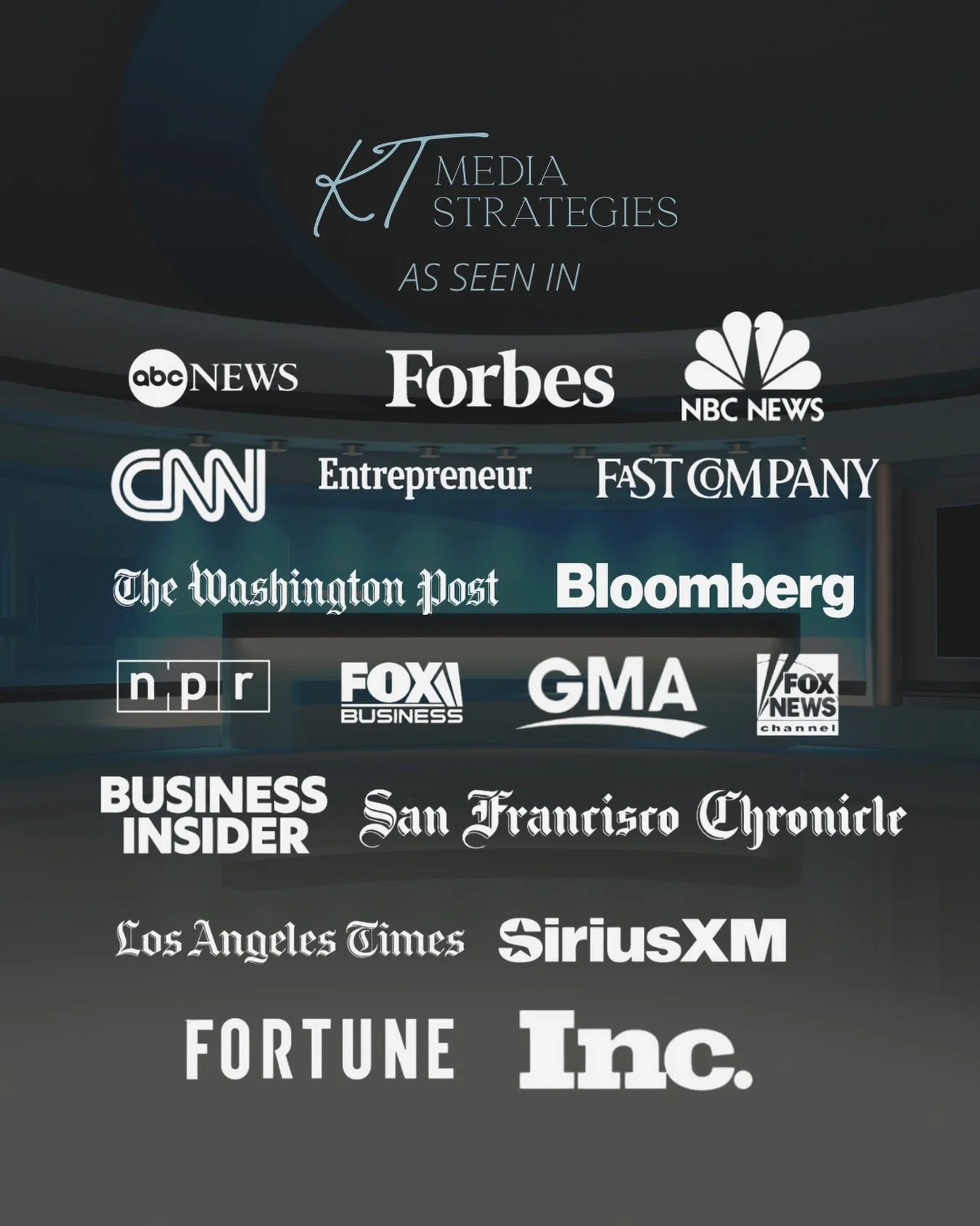 Where leaders get seen.

At KT Media Strategies, our clients don&rsquo;t just land media features, they build authority, shape industry conversations, and create visibility that lasts.

Strategic media placement is about more than exposure. It&rsquo;